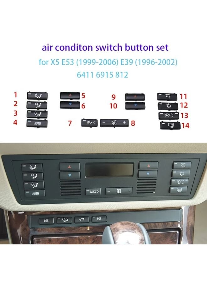 BMW E39 E53 سلسلة 5 أغطية أزرار مفتاح تكييف الهواء مجموعة قطع غيار بديلة - Image 1